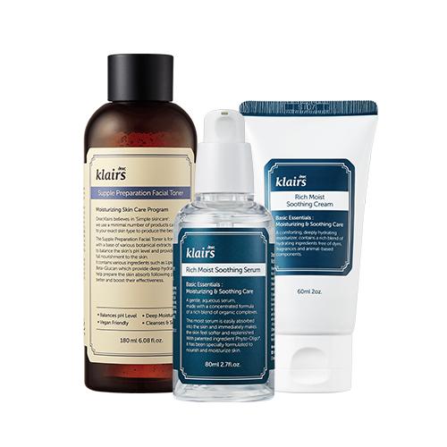 KLAIRS BASIC & BEST SET (Toner 180ml + Serum 80ml + Soothing Cream 60ml) - Skynkorea