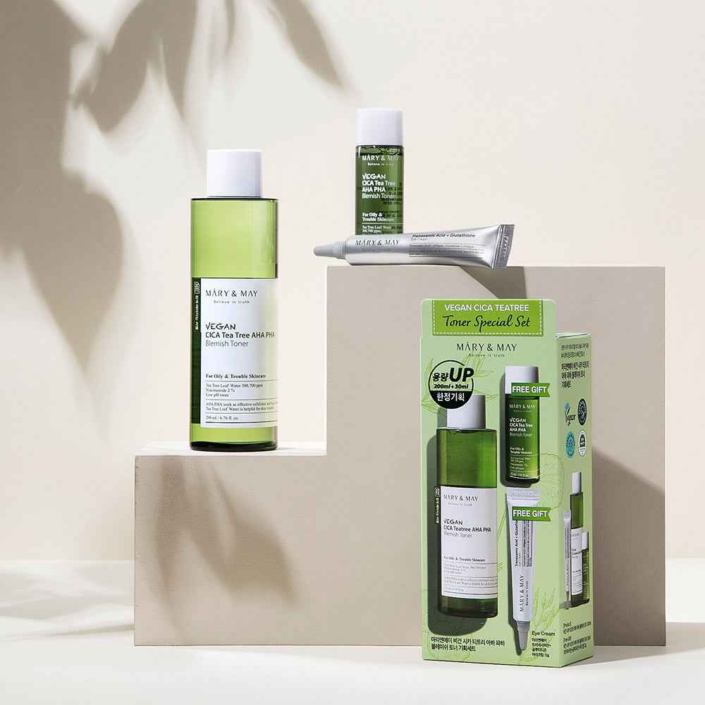 [MARY & MAY] Vegan CICA Tea Tree Toner Special Set (200ml+30ml+Eye cream 12g) - Skynkorea
