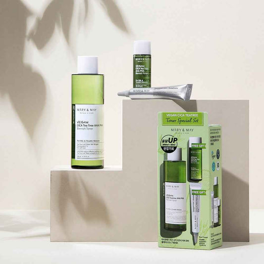 [MARY & MAY] Vegan CICA Tea Tree Toner Special Set (200ml+30ml+Eye cream 12g) - Skynkorea