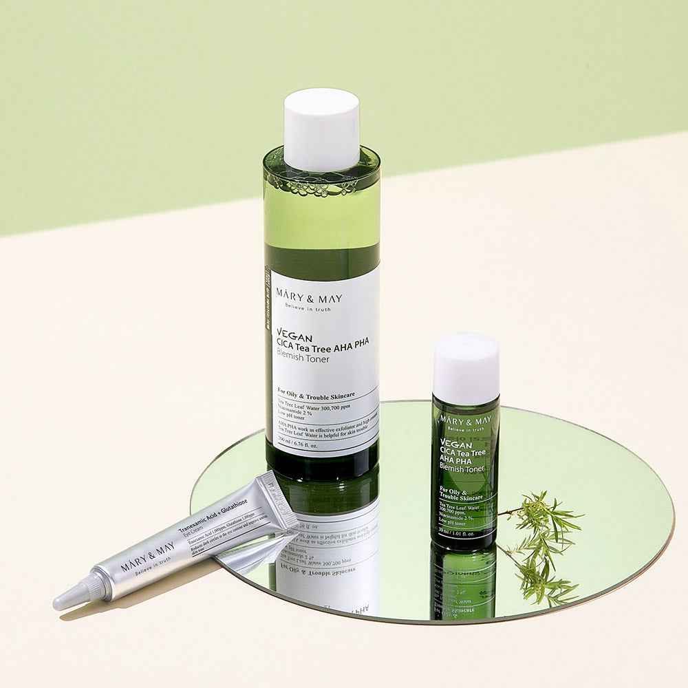 [MARY & MAY] Vegan CICA Tea Tree Toner Special Set (200ml+30ml+Eye cream 12g) - Skynkorea