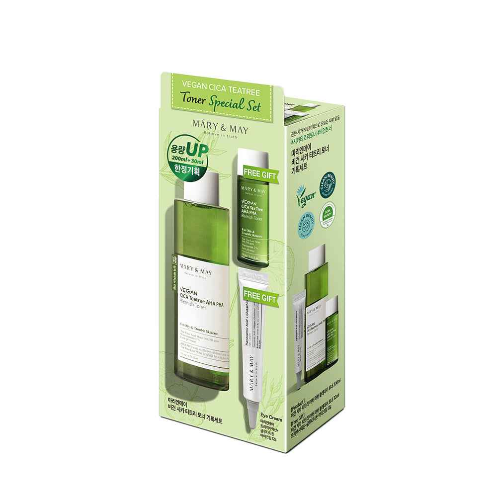 [MARY & MAY] Vegan CICA Tea Tree Toner Special Set (200ml+30ml+Eye cream 12g) - Skynkorea