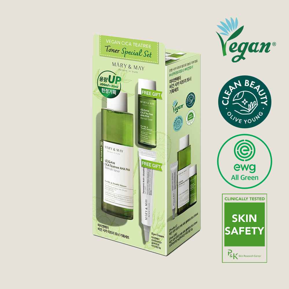 [MARY & MAY] Vegan CICA Tea Tree Toner Special Set (200ml+30ml+Eye cream 12g) - Skynkorea